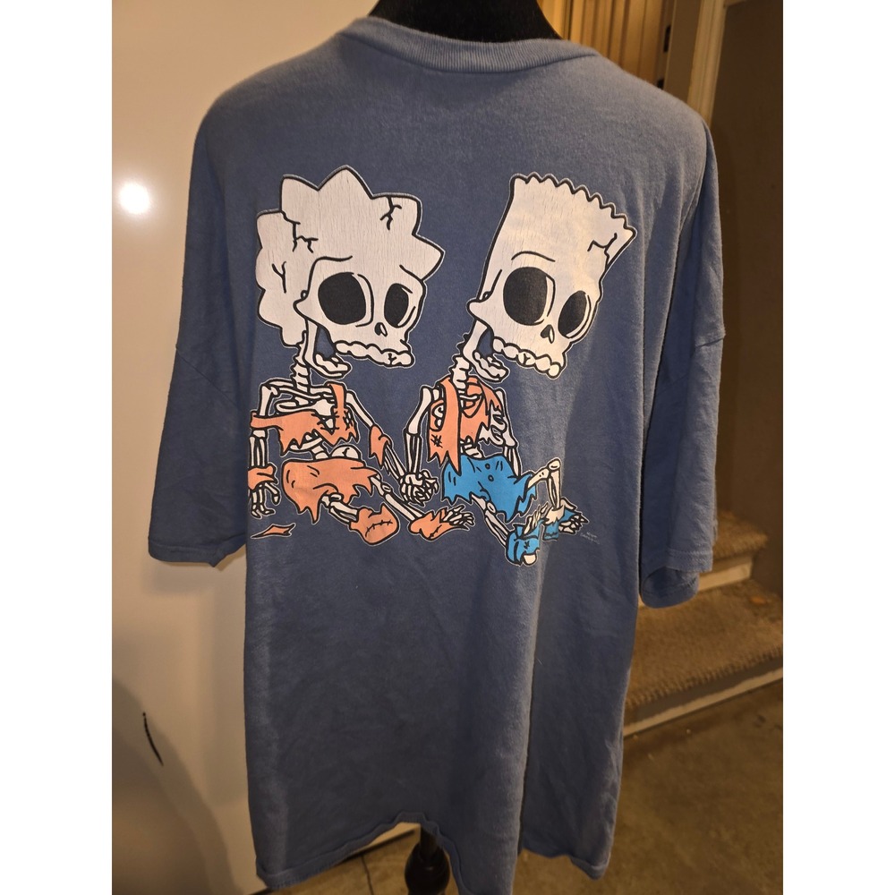 The Simpsons Bart Lisa Skeleton Graphic T-Shirt Blue XXL Mens 20th Television